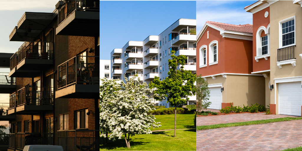 Image showing three styles of Condominium, highlighting diversity in the types of condominium living.