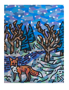 Image of an artwork of fox in snowy mountains